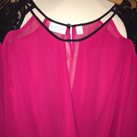 Large BISOU BISOU Pink Shear Blousen Elastic waist - Picture 8 of 8